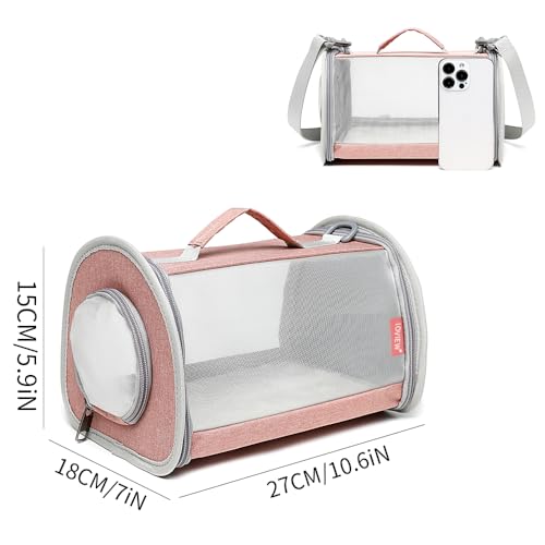 Guinea Pig Carrier Travel Small Animal Bag Lizard Bird Rabbit Cage Squirrel Breathable Bag Portable Hamster Pet Hangbag (Small, Pink) - color: pink, size: Small