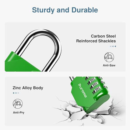Puroma 1 Pack Combination Lock Locker 4 Digits Combo Padlock Gym Green | For School Gate Fence Toolbox Hasp Storage, Outdoor, Resettable, Weatherproof, Side Window, Crack Cut Resist, Hardened Steel - color: Green