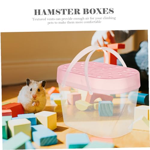 Beavorty 2pcs Portable Hamster and Turtle Carrier Boxes, Medium Size Pink Plastic Reptile Containers for Outdoor Travel and Handheld Small Pet Cages