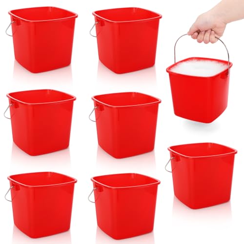 SOUJOY 7 Pack 3 Quart Cleaning Bucket, Plastic Small Sanitizing Bucket with Handle, Multi-Purpose Mini Square Pails for Kitchen, School, Offices, Household and Commercial Use, Red