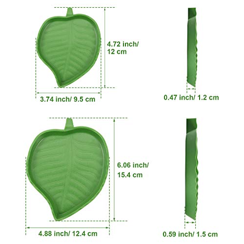 Boao 4 Pcs Leaf Reptile Water Bowl Turtle Feeding Dishes Reptile Water Bowl Pet Food Feeding Plate for Tortoise Corn Snake Crawl Pet Bearded Dragon, Lizards, Gecko Drinking and Eating, 2 Sizes