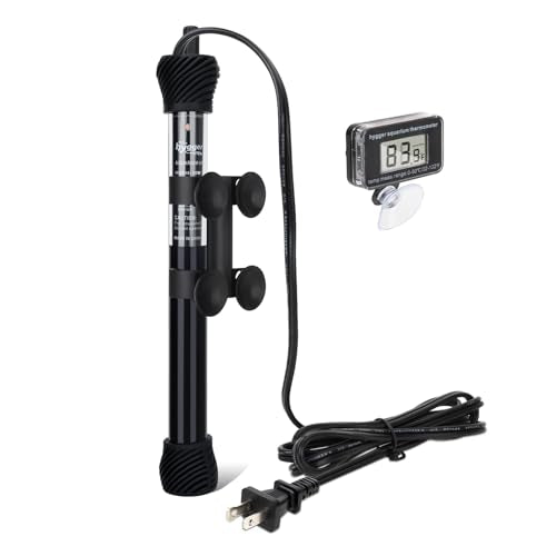 hygger ETL Certification Aquarium Heater, 50W/100W/200W/300W Submersible Fish Tank Thermostat Heater with Firm Double Pair Suction Cups for Coral Saltwater and Freshwater Tank with Thermometer (50W) - size: 50W
