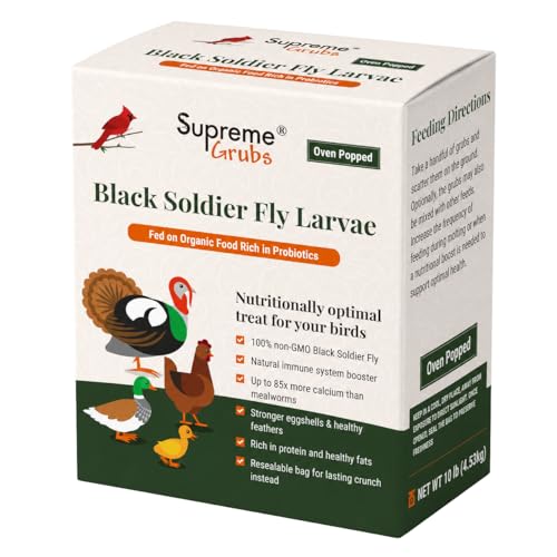 Dried Black Soldier Fly Larvae for Chickens, 85X More Calcium Than Mealworms, High Protein BSF Grub Chicken Feed Treats for Poultry, Hens, Ducks and Wild Birds, 10lb - size: 10 Pounds
