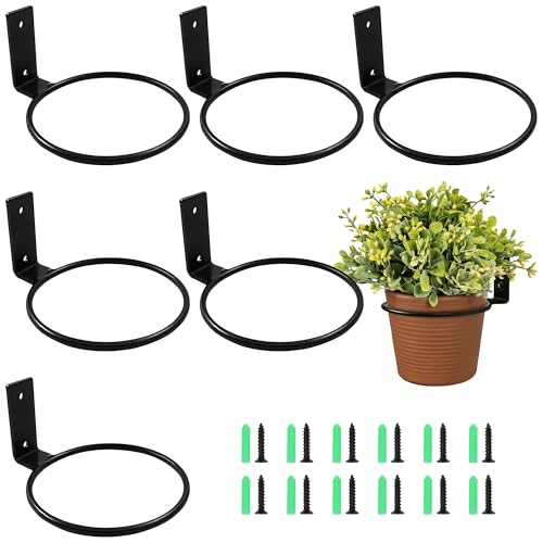 6 Pack 4 Inch Black Plant Pot Holder Ring,Metal Flower Holder Brackets Rings with 12 Screws & 12 Bolts, Potted Planter Brackets for Brick Wall Indoor Outdoor Garden, Patio - size: 4 Inch