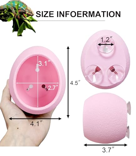 Woyrise Reptile Hide Cave Plastic Egg Shape Hideout, Gecko Hide with Strong Suction Cups Climbing Toys Reptile Shelter Sleeping Cave for Arboreal Reptiles, Frogs, Spiders Terrarium Decor - Pink