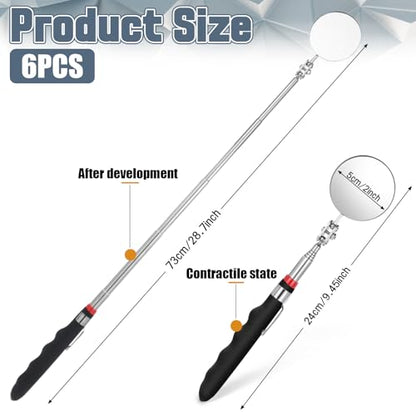 6 Pcs Telescoping Inspection Mirror 360 Rotation Round Inspection Mirrors Flexible Circular Inspection Mirror with Extended Handle for Checking Vehicle Condition