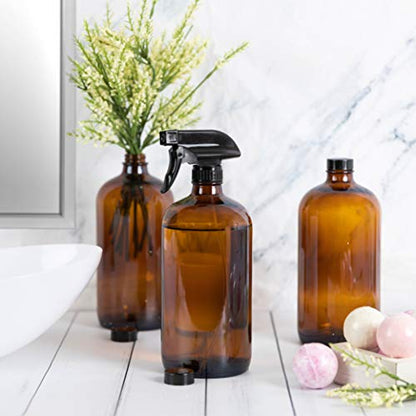 Large 32oz Amber Glass Spray Bottles with Funnel - Refillable Trigger Sprayer Containers for Oils, Cleaning Products, Plant Misting, Cooking, Hair, and Beauty. Includes 4 Bottles and 1 Funnel. - size: 4 Count (Pack of 1)