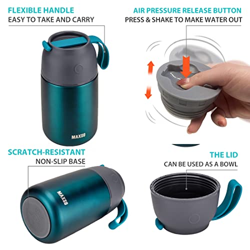 MAXSO 2 Pack Soup Thermo for Hot & Cold Food for Kids Adults, Vacuum Insulated Food Jar Thermal Lunch Containers, Travel Food Flask with Spoon (24 oz,17 oz) (Matte Green) - color: Green