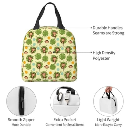 Women Monkey Palm Print Insulated Cooler Tote Bag | Cute Monkey Palm Leaves Yellow, Thick Foam Insulated Tote, Water-Resistant, Perfect for Hiking & Beach - color: Pattern (846)