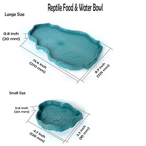 Reptile Food and Water Bowl Turtle Habitat Tortoise Feeder Large and Small Plastic Plates for A Set for Lizard Chameleon Iguana Snake Gecko 2 PCS - color: Blue