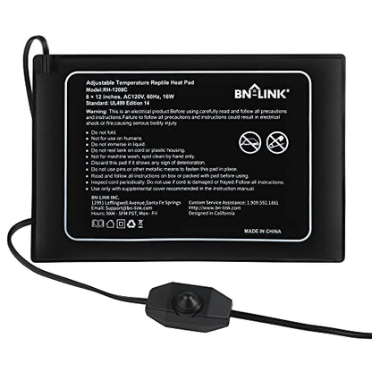BN-LINK Reptile Heating Pad 8" X 12" with Adjust Knob, Adjustable Temperature Electric Indoor Under Tank Terrarium Heating Mat Waterproof for Turtles, Lizards, Frogs, and Other Reptiles - size: 8" X 12" with Adjust Knob
