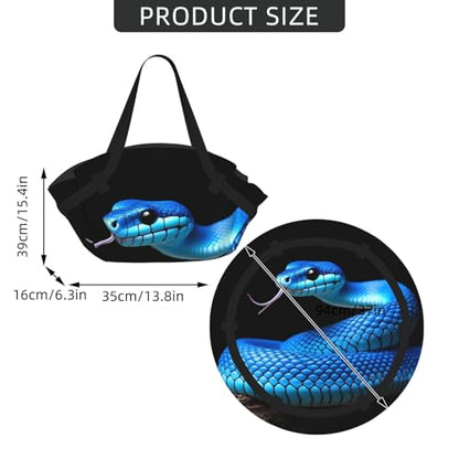 Blue Viper Snake 2 Print Foldable Camping Tote Bag, Packable Picnic Mat And Beach Tote