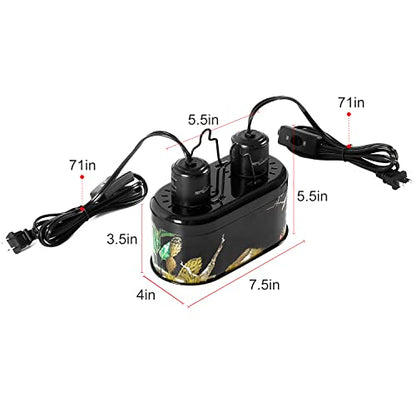 REPTI ZOO Nano Combo Print Tropical Desert Reptile Dual Deep Dome Lamp Fixture for Reptile Max 40 Watts Max Bulb Height 4 in Per Socket UVB Light Fixture Dual Lamp Cap Combo Integration Design - size: 40 Watts