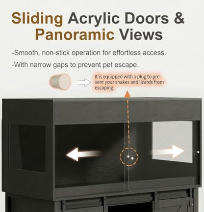 120 Gallon Reptile Tank with Stand, 4x2x2 Reptile Enclosure | with Sliding Acrylic Doors, Outlet, Cabinet,Bearded Dragon Tank, Reptile Terrarium for Snakes, Lizards, Geckos Black CAGE009B