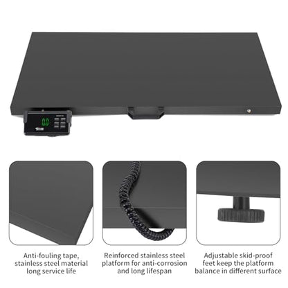 TUFFIOM 1100Lbs x 0.2Lbs Postal Digital Shipping Livestock Scale, Electronic Stainless Steel Platform Heavy Duty Vet Animal Floor Scale,Dog Puppy Pig Goat Sheep Scale, Black - color: Black
