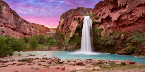 48X24 Inch Mountain Waterfall Sunset Vivarium Background - Natural Landscape Polyester Terrarium Backdrop for Reptile Habitat Decoration - size: 48X24in