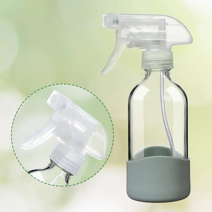 8oz Clear Glass Spray Bottles with Silicone Sleeve for Cleaning Solutions | Refillable for Cleaning Solutions,Hair,Plants&Essential Oils–Leakproof,Adjustable Nozzle,Reusable,Eco-Friendly (1 Pack)