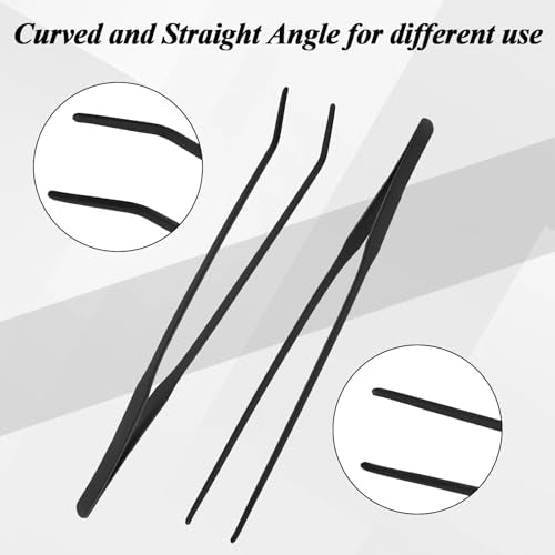 cobee 2 Pcs Extra Long Reptile Feeding Tongs, Straight and Curved Long Tweezers Stainless Steel Food Tweezer 10.6 inch Terrarium Feeder Tool for Lizard Snake Bearded Dragon Aquarium Tank