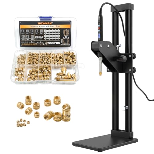 Vertical Heat Set Insert Tool (Insertion Height 410mm) with 380PCS Threaded Inserts and Heat Set Tips M2-M8 add Brass Metric Knurled Nuts for Plastic and 3D Printing Components - Heat Insert Press - color: Zw12xl+