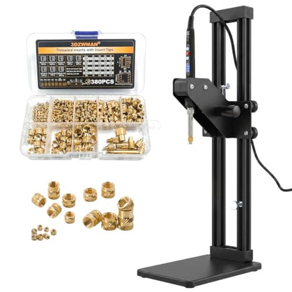 Vertical Heat Set Insert Tool (Insertion Height 410mm) with 380PCS Threaded Inserts and Heat Set Tips M2-M8 add Brass Metric Knurled Nuts for Plastic and 3D Printing Components - Heat Insert Press - color: Zw12xl+