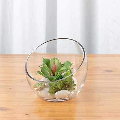 WGVI Clear Slant Cut Bowl Glass Vase, Glass Terrarium, Candy Dish, Glassware, Slant Cut, 7" Width, 6" Height (1 Piece) - size: Slant Bowl 6"H