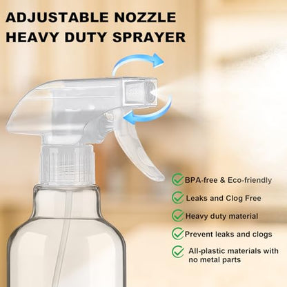 16.9oz Glass Spray Bottles 2 Pack,Mist/Stream Spraying | Adjustable Refillable Containers for Hair Care, Cleaning Solutions, Plants, Essential Oils - color: Clear, size: 16.9oz