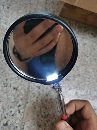 Telescoping Inspection mirror with Lighted,extendable Round Mirror on a stick for Checking Vehicle, Observing and Small Parts Extended Mechanic Tool for Automotive and Shower Use mirror - style: Roud