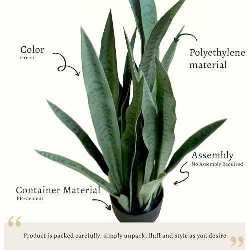 KOL 3FT Artificial Snake Plant, 35in Fake Sansevieria Indoor Outdoor | Full upright PE foliage; realistic faux Mother in Law Tongue look; modern greenery for living rooms, offices and entryways - size: 1 PC