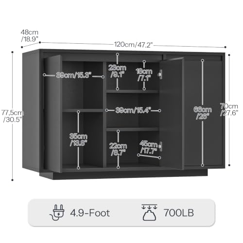 HOOBRO 55-75 Gal Reptile Tank Stand with Power Outlets, Wooden Fish Tank Stand with Cabinet Storage for Living Room, Heavy Duty Terrarium Enclosure for Snakes, Lizards, Geckos, Black BK11UAC03