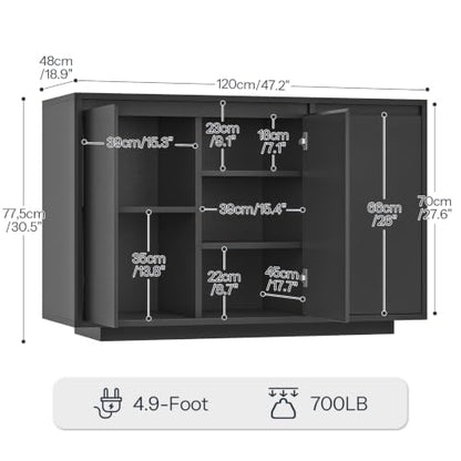 HOOBRO 55-75 Gal Reptile Tank Stand with Power Outlets, Wooden Fish Tank Stand with Cabinet Storage for Living Room, Heavy Duty Terrarium Enclosure for Snakes, Lizards, Geckos, Black BK11UAC03