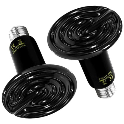 Simple Deluxe 100W 2-Pack Ceramic Heat Emitter Reptile Heat Lamp Bulb No Light Emitting Brooder Coop Heater for Amphibian Pet & Incubating Chicken - size: 100 Watts, style: 2 Pack
