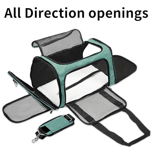 Soft-Sided Cat/Dog/Pet Carrier, Collapsible Pets Travel Carriers | for Big Cats/Small Dogs with Shoulder Strap & Removable Mat, Mesh Puppy Carry Bag,Up to 16 Lbs,TSA Airline Approved-Turquoise - color: Turquoise, size: 17"L x 11"W x 11"H