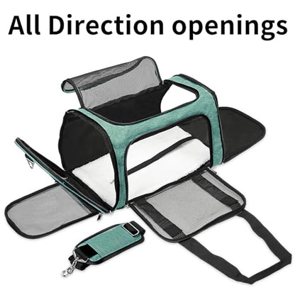 Soft-Sided Cat/Dog/Pet Carrier, Collapsible Pets Travel Carriers | for Big Cats/Small Dogs with Shoulder Strap & Removable Mat, Mesh Puppy Carry Bag,Up to 16 Lbs,TSA Airline Approved-Turquoise - color: Turquoise, size: 17"L x 11"W x 11"H