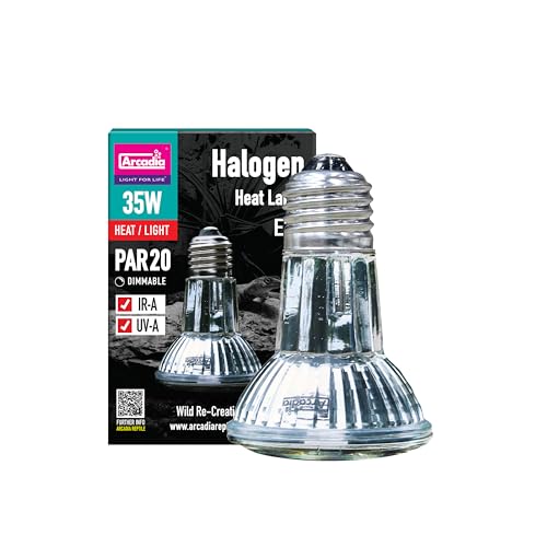 Arcadia Halogen Heat Lamp 35W – Focused Beam Infrared & UVA Reptile Heat Lamp Bulb for Bearded Dragons, Tortoises, Turtle Tank and Terrariums, Long Lasting Easy to Use Indoor Heat Bulb for Reptiles