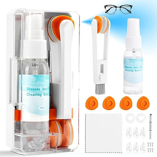 Glasses Cleaner Eyeglass Cleaning Kit with Anti Fog Spray, Microfiber Cloth | Streak-Free Cleaning Pads，Lens Wipes for Sunglasses Camera Lenses, Includes Screwdriver, Nose Pads, Ear Grips, Storage Case - color: Off-white