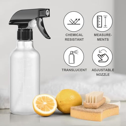 Bealee Empty Spray Bottles 2 Pack 10 Oz, Mist & Stream, Heavy Duty Spraying | Chemical-resistant, Leak-Proof, Better Trigger, BPA-free, Measurements, for Cleaning Solutions, Plants, Hair, Essential Oils