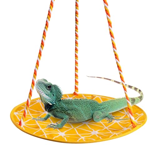 Lizard Swing Hammock, 15.7 * 9.8 Inch Reptile Hammock Climbing Hanging Bed for Bearded Dragon, Lizard, Gecko, Snake (Yellow Lattice) - color: Yellow Lattice