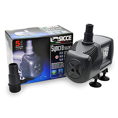 SICCE Syncra Silent 4.0 Multifunction 951 GPH Submersible Water Pump | Italian Made 85W Ultra Quiet Durable Aquarium Fish Tank, Fountain, Pond, Hydroponics, Terrarium Black | Freshwater & Saltwater - size: Syncra Silent 4.0