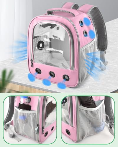 DBNESS Guinea Pig Carrier Backpack, Portable Rabbit Travel Carring Bag for Pet Bunny Chinchilla Bearded Dragon Hamster Parrot Outgoing Pouch Case with Water Bottle Holder & Detachable Pad (Pink) - color: Pink
