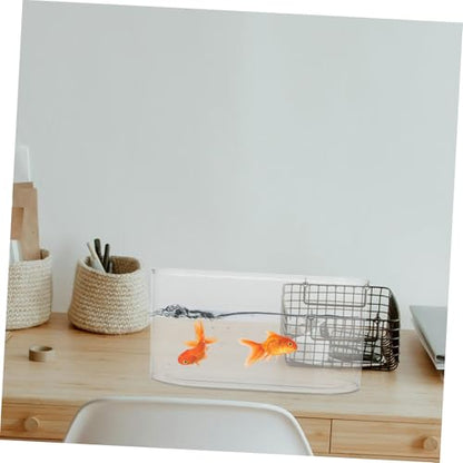 Abaodam Small Oval Transparent Betta Fish Tank Shatterproof Desktop Aquarium for Shrimp Turtle and Reptile Habitat Decorative Container for Office and Home