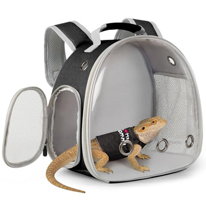 Bearded Dragon Carrier Backpack with Mommy Harness Set, Reptile Lizard Travel Carrier (Black, Mommy Harness) - color: Black