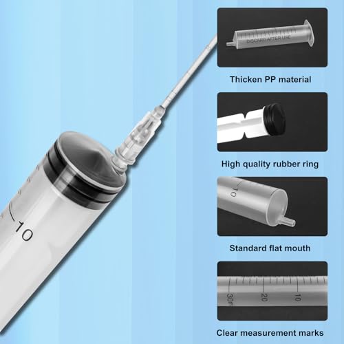 5 Pack-30ml Ink Syringe with 16Ga Metal Distribution Tubes and Soft Plastic Tube Suitable for Glue Application,Liquid Dispensing and Measuring, Pet Food Feeding,Refilling Ink Cartridges or CISS - size: 30ML/5 PACKS