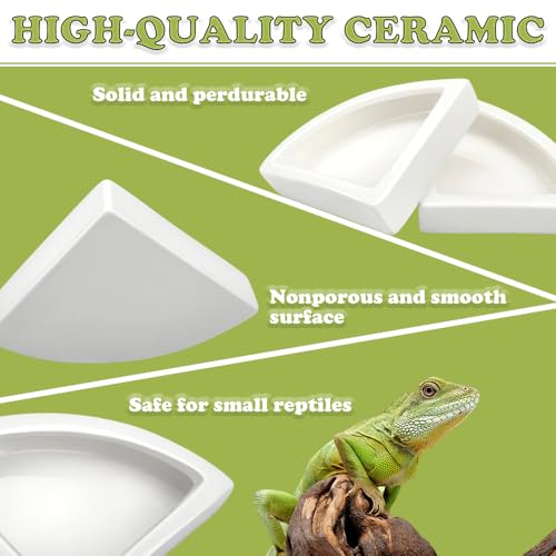 2 Pcs Reptile Food Dish Bowl Ceramic Anti-Escape Mealworms Bowl for Small Reptile Leopard Bearded Dragon Chameleon Hermit Crab (Triangle Shape)