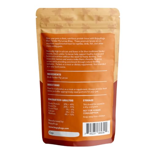Black Soldier Fly Larvae Bites All Natural Dried Calcium Protein Treat for Reptiles, Geckos, Bearded Dragons, Hedgehogs