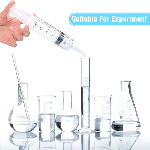 60ml Syringes without Needle, Large Plastic Liquid Syringe, 4 Pack | With Adapter for Pet Feeding, Plant Irrigation, Scientific Labs, Measuring Liquids, Individually Wrapped