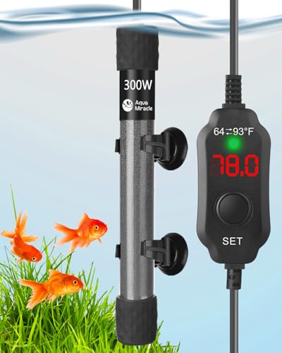 AquaMiracle Aquarium Heater 300W Fish Tank Heater for 40-60 Gal Tanks, LED Digital Display Thermostat Turtle Heater with Out-of-Water Auto Shut-Off, Overheat Protection & Memory Function - size: For 40-60 Gal Tank