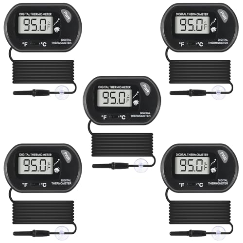 5Pcs Digital Aquarium Thermometer with Water-Resistant Sensor Probe and Suction Cup - Fahrenheit/Celsius (/) LCD Display - size: 5 PCS