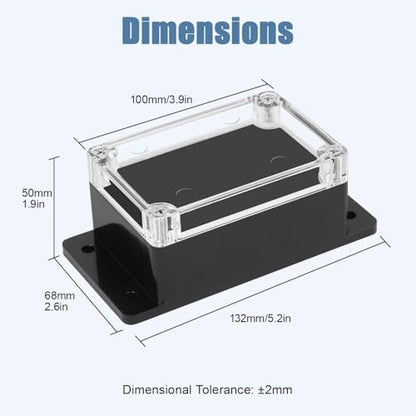 Junction Box with Clear Cover IP65 Waterproof ABS Plastic Universal Project Box with Fixed Ear, Black 3.9"x 2.6"x 1.9"(100x68x50mm)(Pack of 2) - color: 2 packs, size: 3.9"x 2.6"x 1.9"