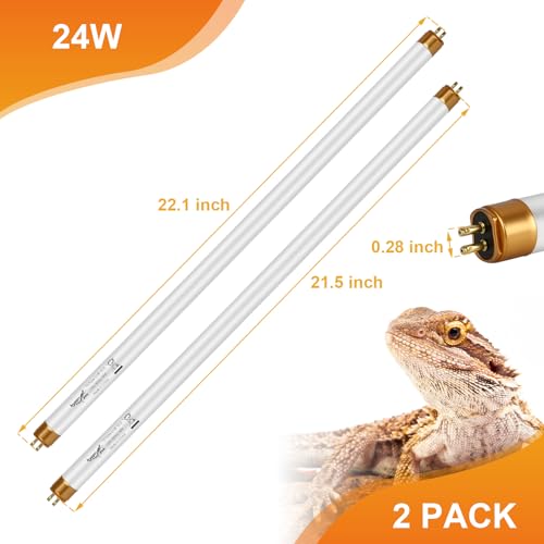 UVB Light for Reptiles Bearded Dragon, 2 Pack T5 UVB Reptile Light UVB Bulb 10.0 24W UVA UVB Reptile Light Bulb Terrarium Light Lamp Tube for Turtle Chameleon Leopard Gecko Snake Tank, 22 Inch - size: T5-22 Inch(2 Pack)