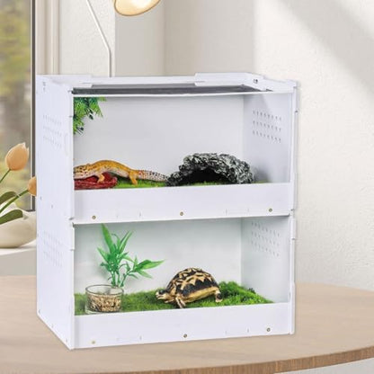 Reptile Breeding Box Terrarium Habitat Feeding Container with Transparent Window Made of Acrylic and Wood PP for Bearded, L - size: L